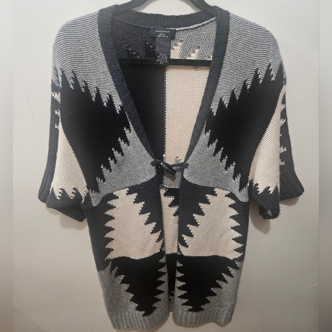 Lord & Taylor Cashmere Wool Long Sweater Cardigan Small Geometric Abstract Soft